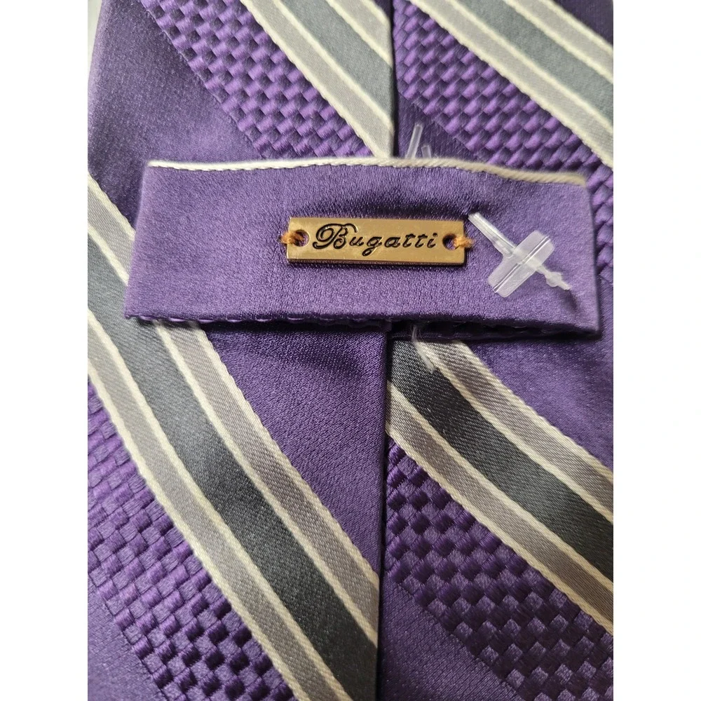 BUGATTI 2pc Necktie Lot Purple Gray Striped Plaid‎ Business Career 15$ ea 2/25$